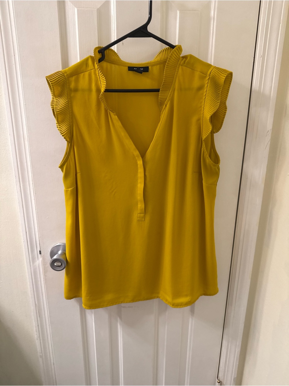 Alfani Mustard Ruffle Sleeve V-Neck Blouse